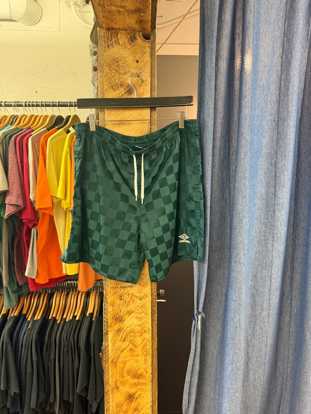 Vintage Umbro Dark Green Checker Athletic Shorts